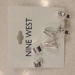 Nine West 3-Pair Silver Geo Bar Post Earring Set